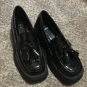 Zara Black Chunky Sole Tassel Loafers